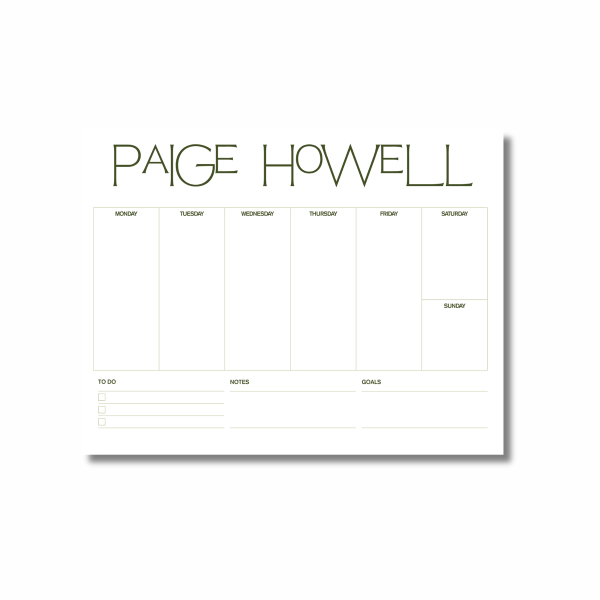 weekly planner notepad (green)