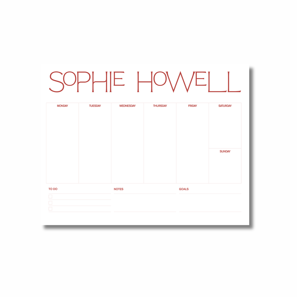 weekly planner notepad (red)